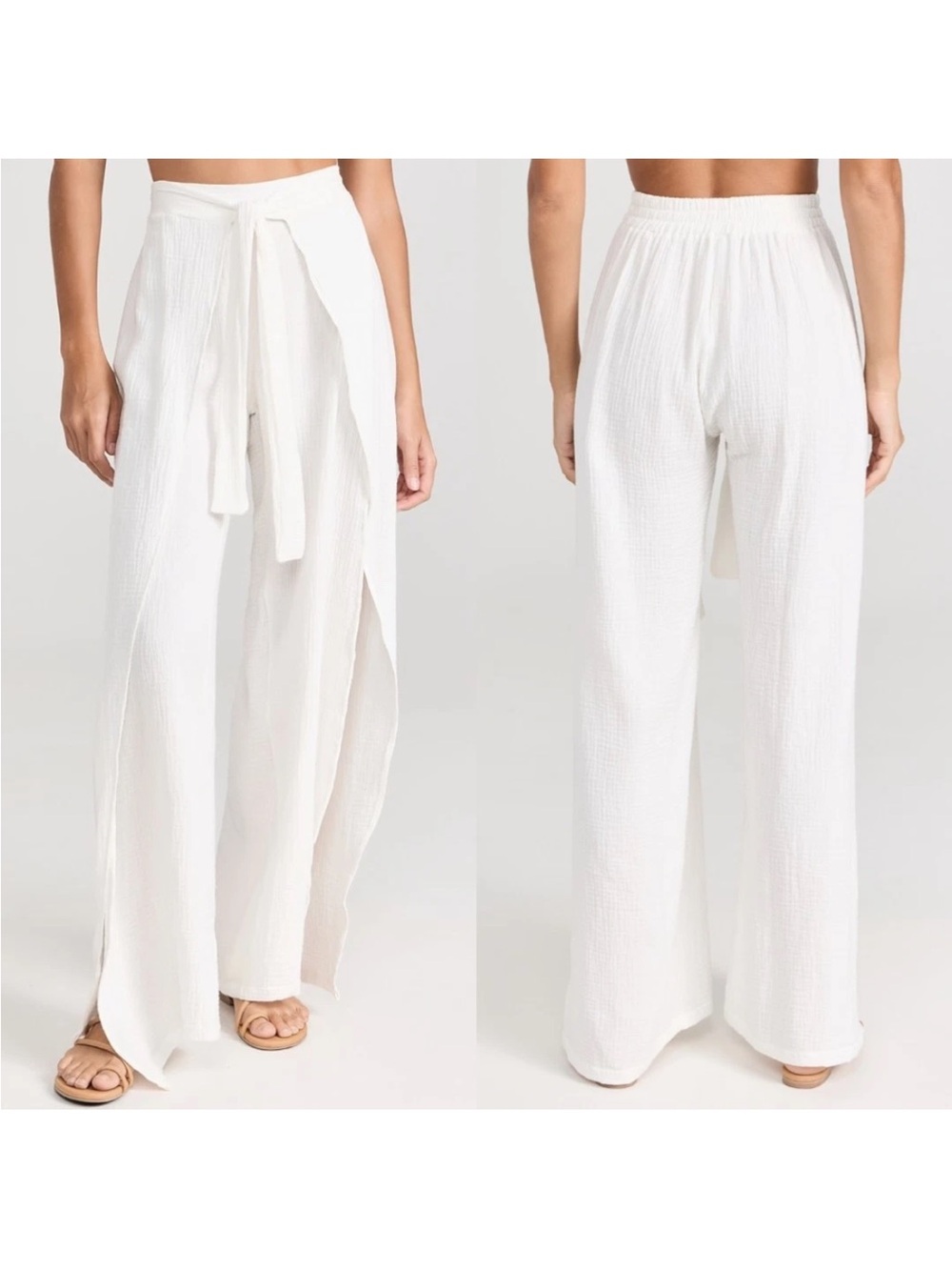 Cupshe NWT M White Wide-Leg tie wrap beach casual boho Pants